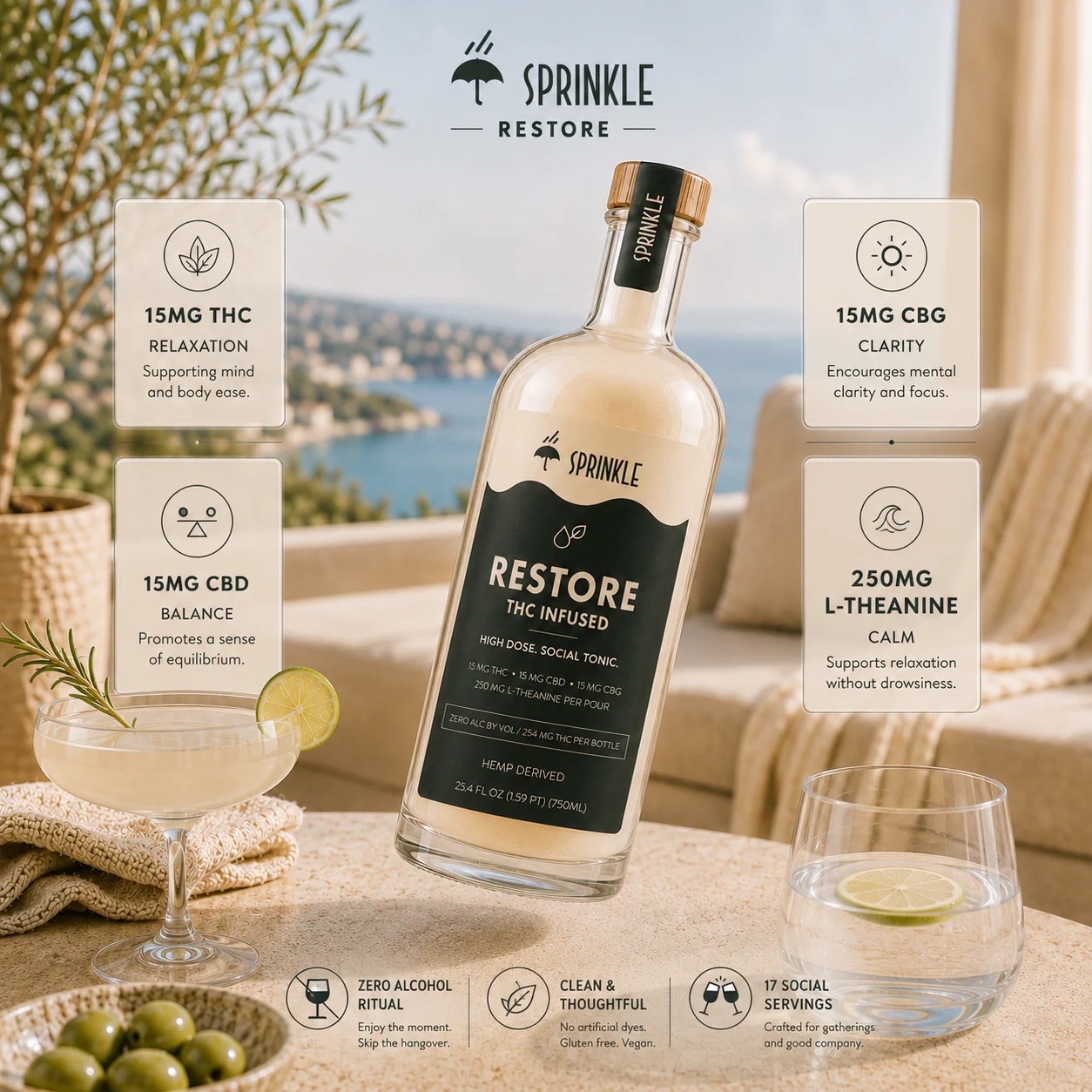 *Limited Edition Release* Sprinkle Restore 15mg THC Social Tonic | 750mL Bottle - Image 2